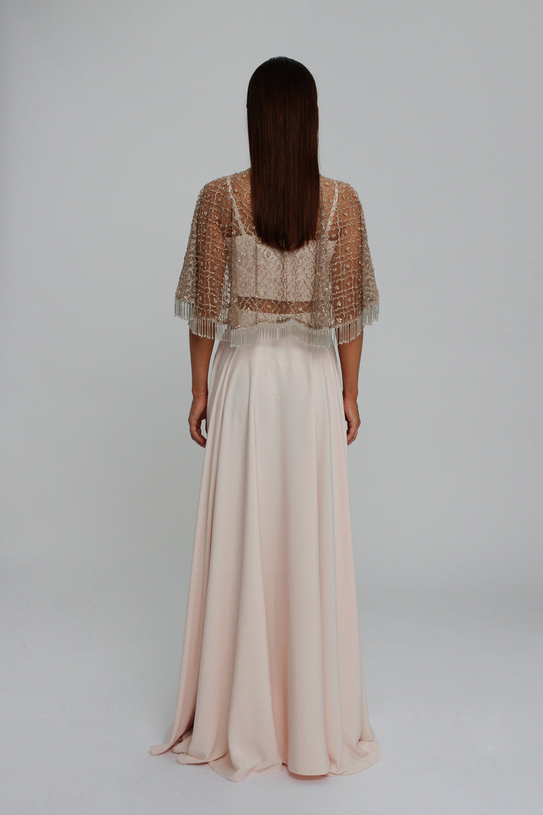 Embellished Bolero with Blush Crop Top and Evening Skirt UME London Cape Evening Outfits London Back