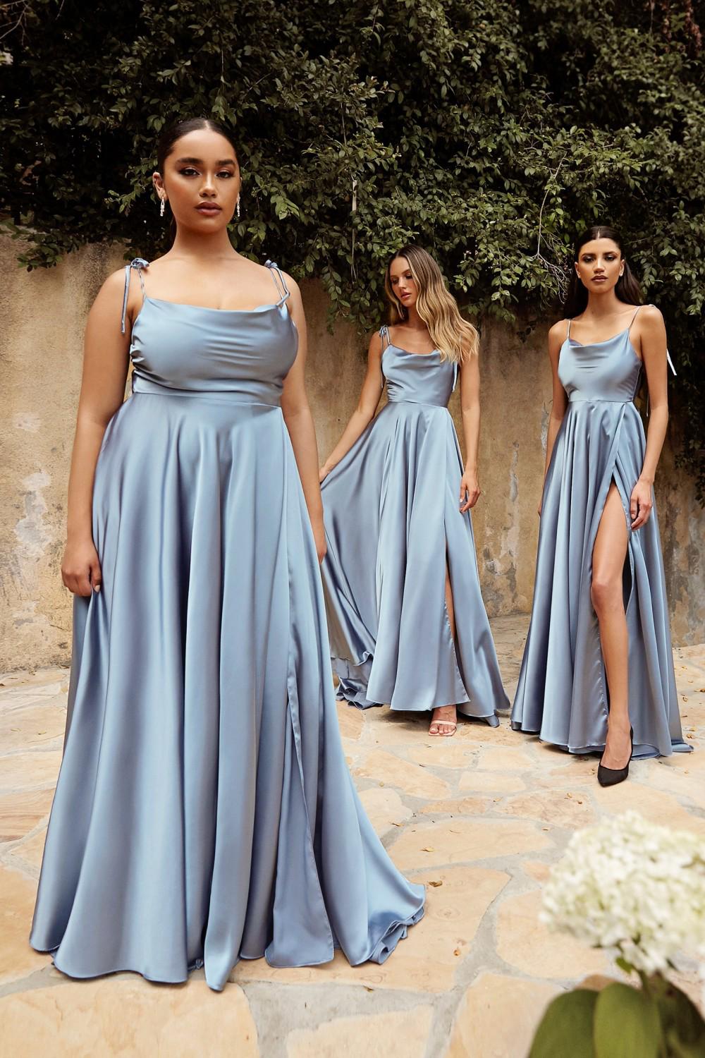 Maxi A-Line Satin Dress Satin Bridesmaid Dresses Satin Prom Dresses London Plus Size Dresses UK Blue Destination Wedding