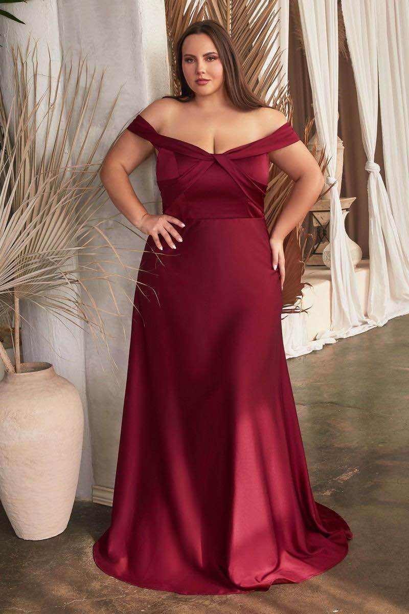 Off The Shoulder Twisted Knot Detail Satin A Line Dress