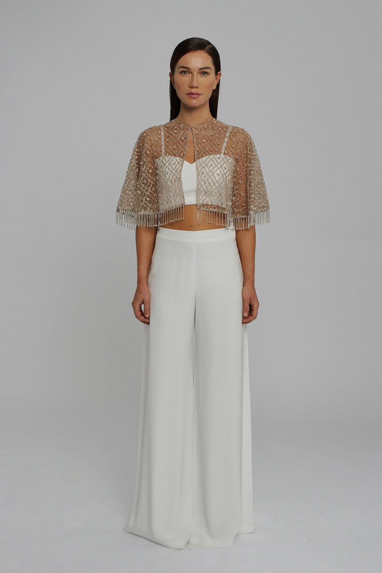 Classic White High Waisted Palazzo UME London Bolero Crop Top Evening Outfit