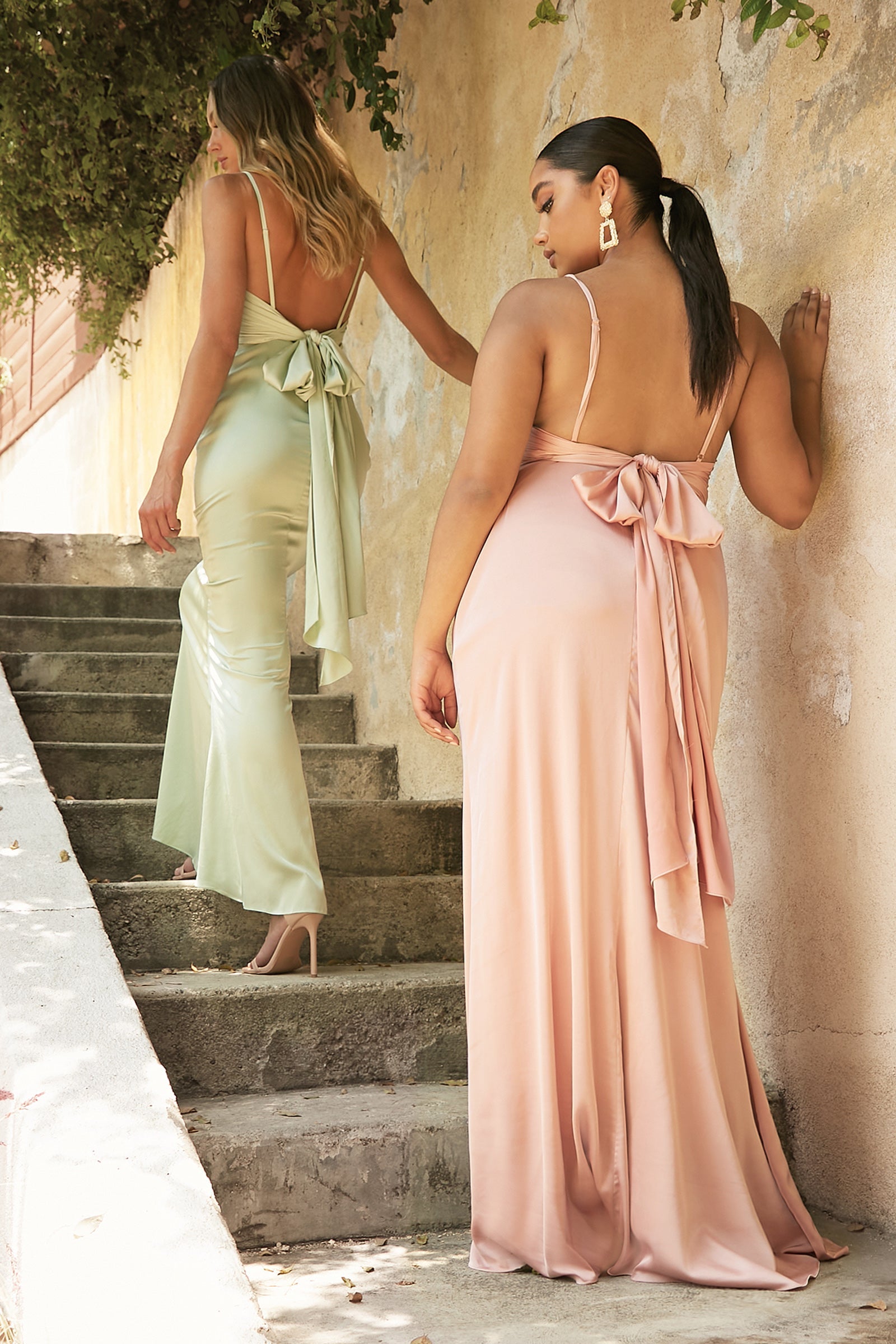Fitted Satin Dress With Cowl Neckline Satin Bridesmaid Dresses Fishtail Dress Mermaid Dress UME London Sage Green Plus Size