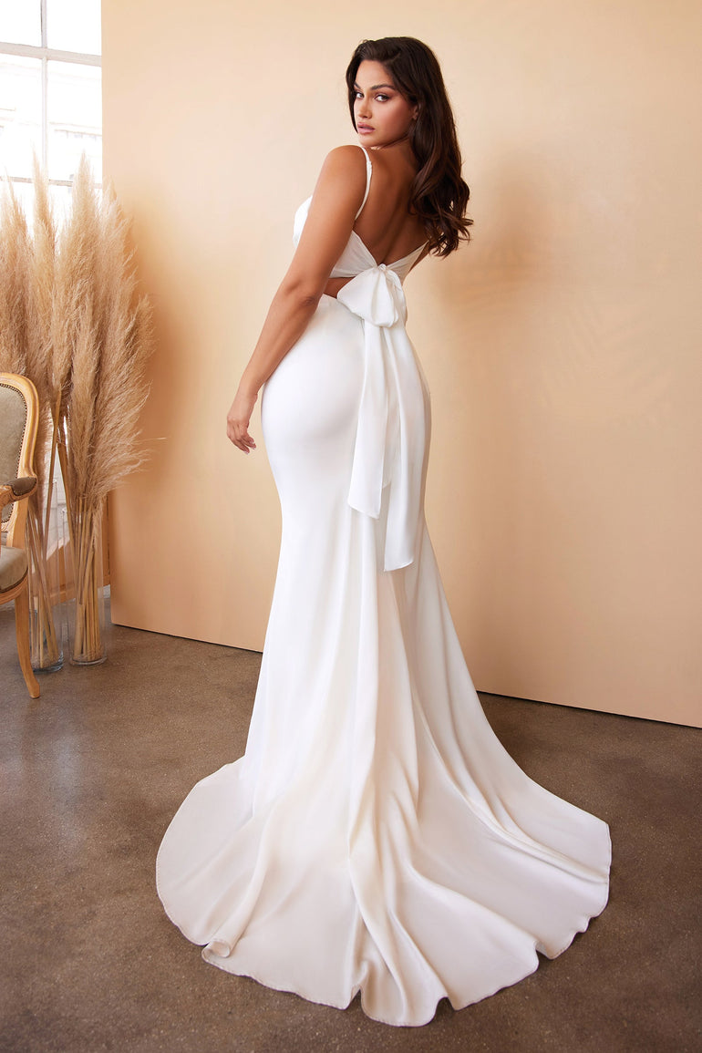 Fitted Satin Wedding Dress with Cowl Neckline and Open Tie Back