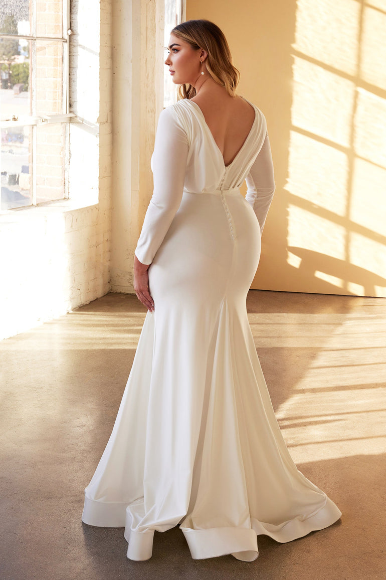 White Full Sleeve Mermaid Wedding Dress with Button Detail Wedding Dresses UME London Mermaid Prom Dress Plus Size