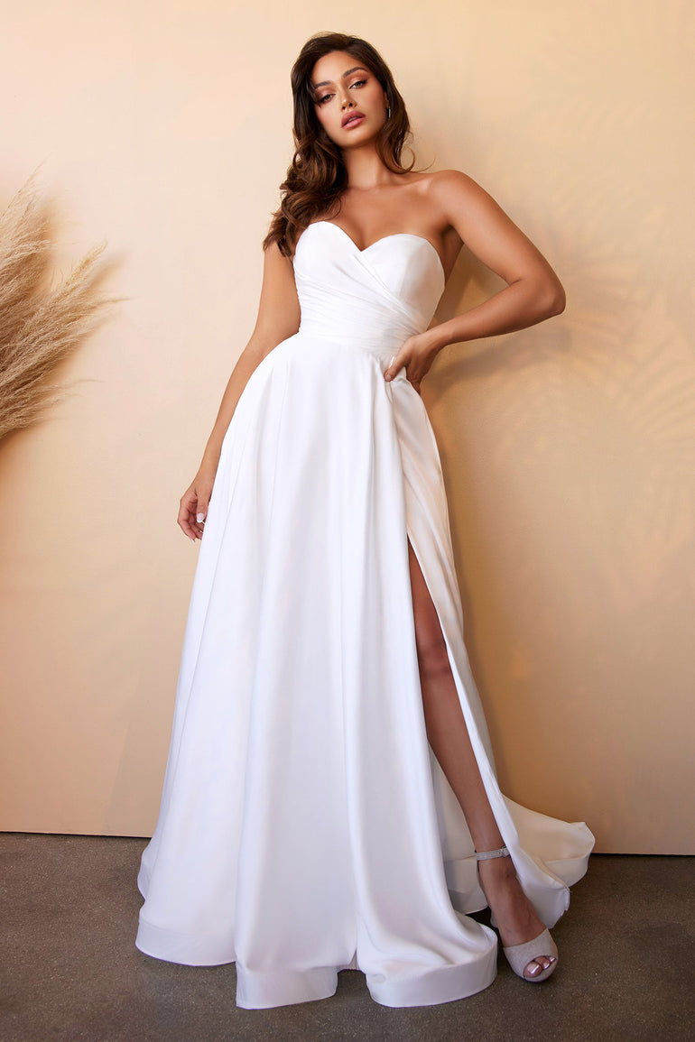 Long Strapless Satin White Wedding Dress I Bridal Collection – UME London Long Strapless Satin White Wedding Dress I Bridal Collection – UME London