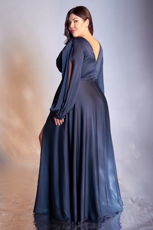Maxi Long Sleeve Satin Wrap Dress Satin Bridesmaid Dresses Plus Size Dress UK Satin Prom Dress UK Prom Dress Navy Blue Back
