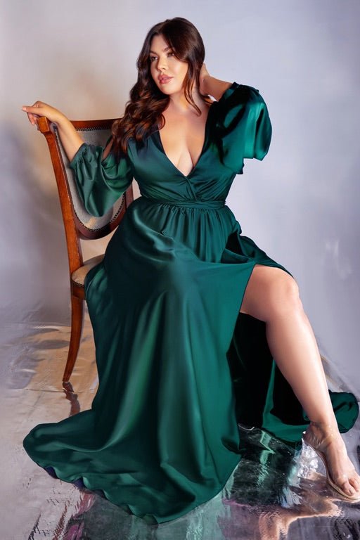 Maxi Long Sleeve Satin Wrap Dress Satin Bridesmaid Dresses Plus Size Dresses UK Satin Prom Dresses Plus Size Dress Emerald
