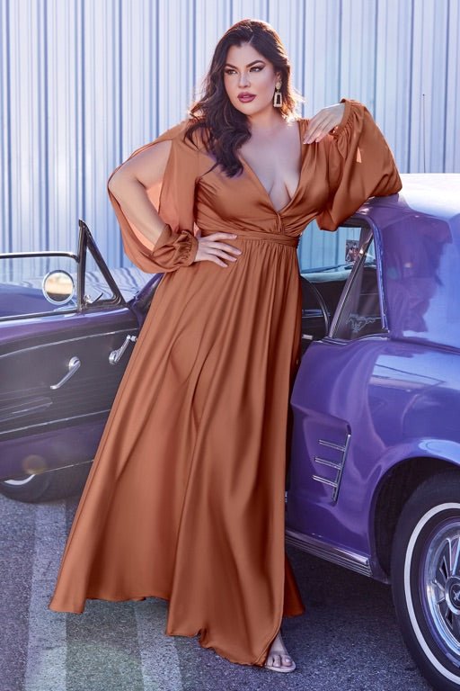 Maxi Long Sleeve Satin Wrap Dress I Satin Bridesmaid Dresses UME London Maxi Long Sleeve Satin Wrap Dress I Satin Bridesmaid Dresses UME London