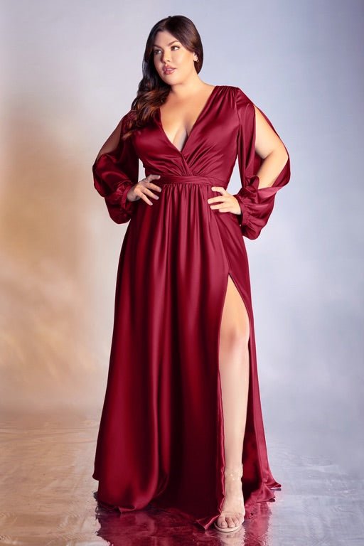 Maxi Long Sleeve Satin Wrap Dress Satin Bridesmaid Dresses Plus Size Dress UK Satin Prom Dress Plus Size Prom Dress Burgundy