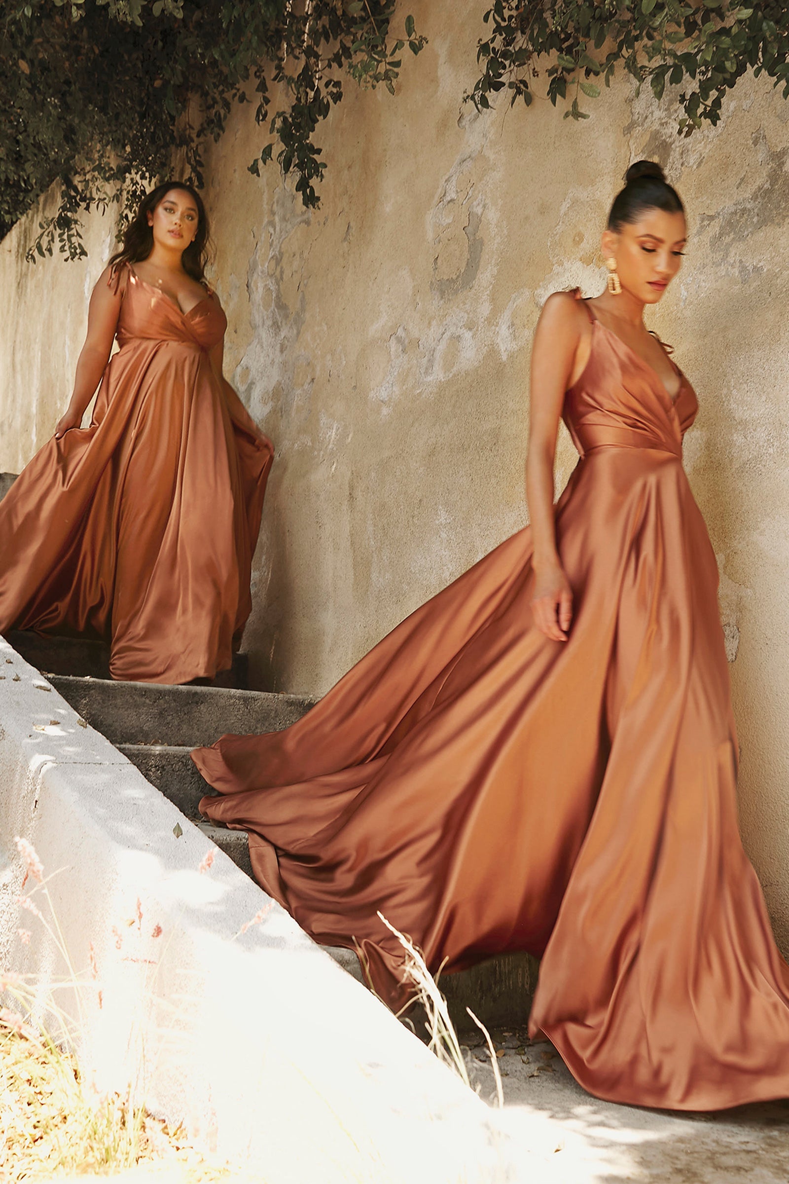 Maxi Satin A-Line Dress Satin Bridesmaid Dresses Satin Prom Dresses Satin Plus Size Dresses UK UME London Tan Orange Sienna