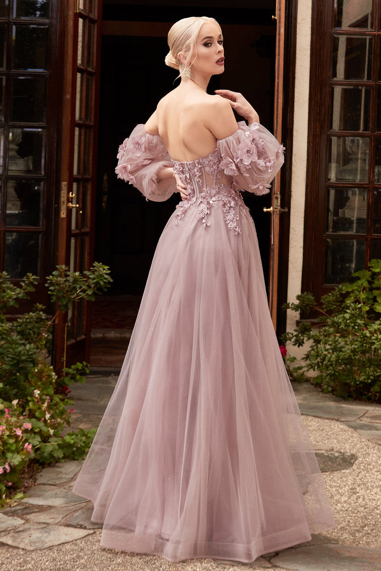 Mauve Off-the-Shoulder Evening Dress with Detachable Blouson Sleeves Corset Prom Dress Prom Dress London UK UME London Mauve