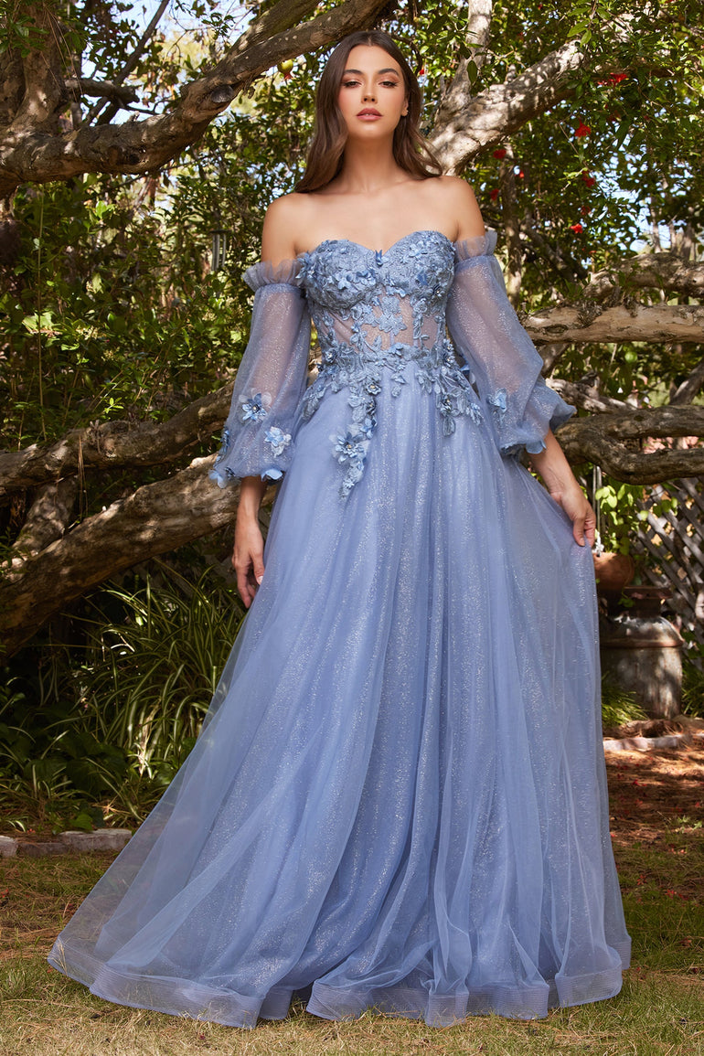 Mauve Off-the-Shoulder Evening Dress with Detachable Blouson Sleeves Corset Prom Dress Prom Dresses London UK UME London Blue