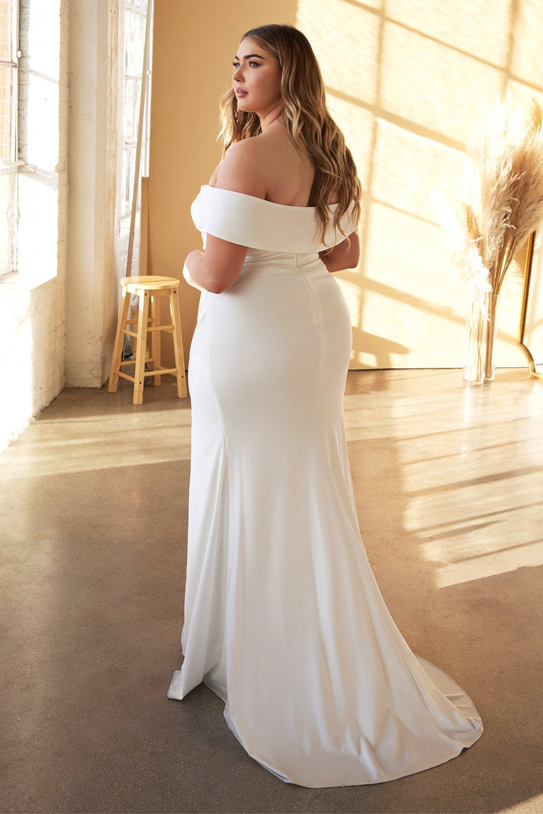 White Jersey Off-the-Shoulder Mermaid Wedding Dress Mermaid Dresses UK UME London Fishtail Dress Full Plus Size Wedding Dress