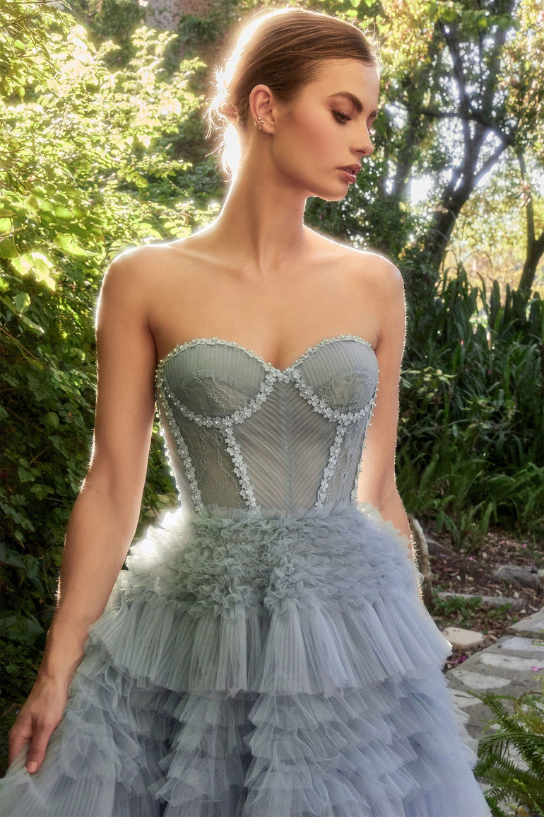 Princess Corset Ruffle Tulle Ball Dress Met Gala 2023 Jessica Chastain Gucci UME London Ball Dress Prom Dress UK Blue