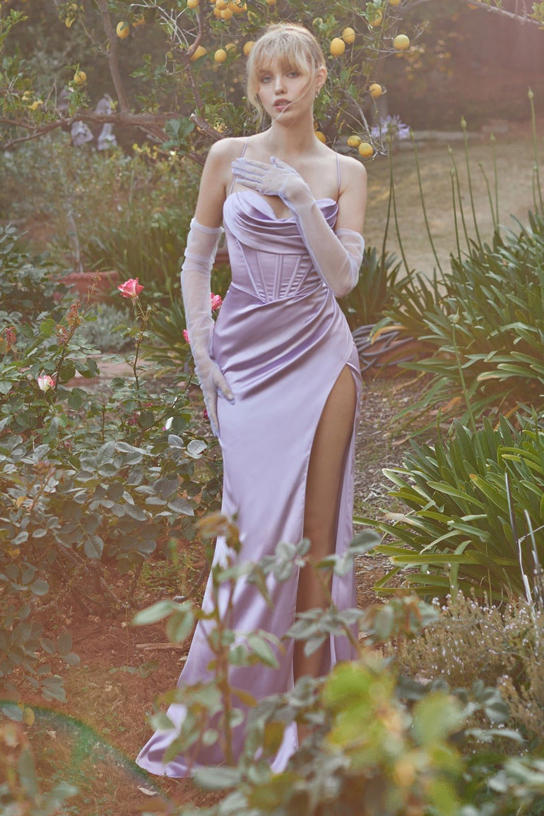 Satin Corset Cowl Dress Satin Bridesmaid Dresses Corset Prom Dress Mermaid Dress UK UME London Plus Size Dresses UK Lavender