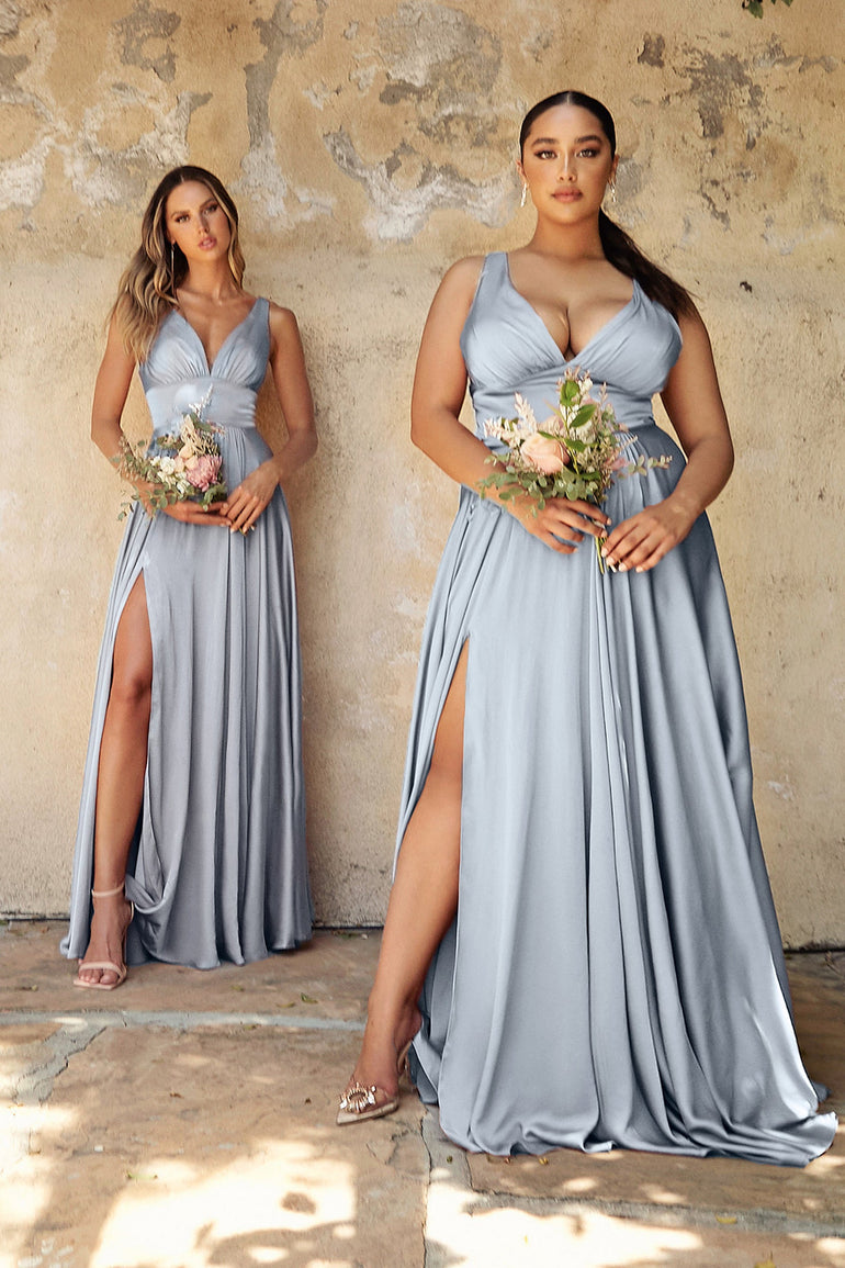 Satin Maxi A-Line Dress Side Split Satin Bridesmaid Dresses Satin Prom Dresses Plus Size Dress UK Prom Dress UME London Blue