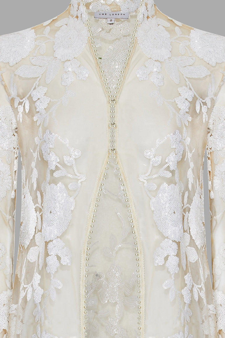Signature Tailored White Sequin Jacket Evening Outfit Luxury Jacket Women Wedding Outfit London UK Destination Wedding Outfit