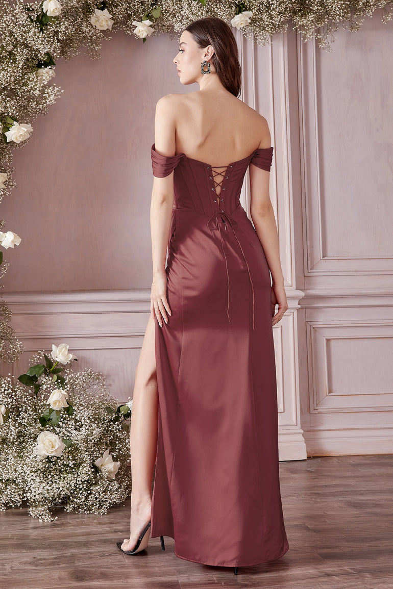 Soft Satin Pleated Corset Dress with Detachable Straps Satin Bridesmaid Dresses Corset Prom Dress UME London Brown Rosewood