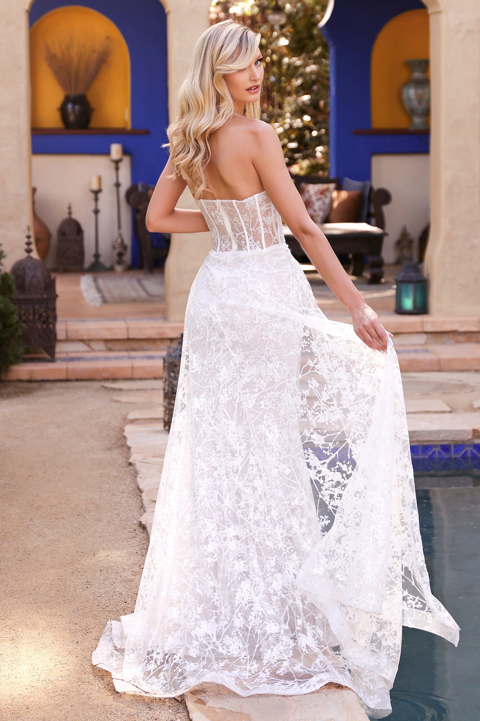 Strapless Lace Wedding Dress With Overskirt Plus Size Lace Corset Wedding Dresses UME London UK Back Destination Weddings